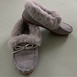 J. Crew Heathered Gray Faux Fur Moccasin Slippers